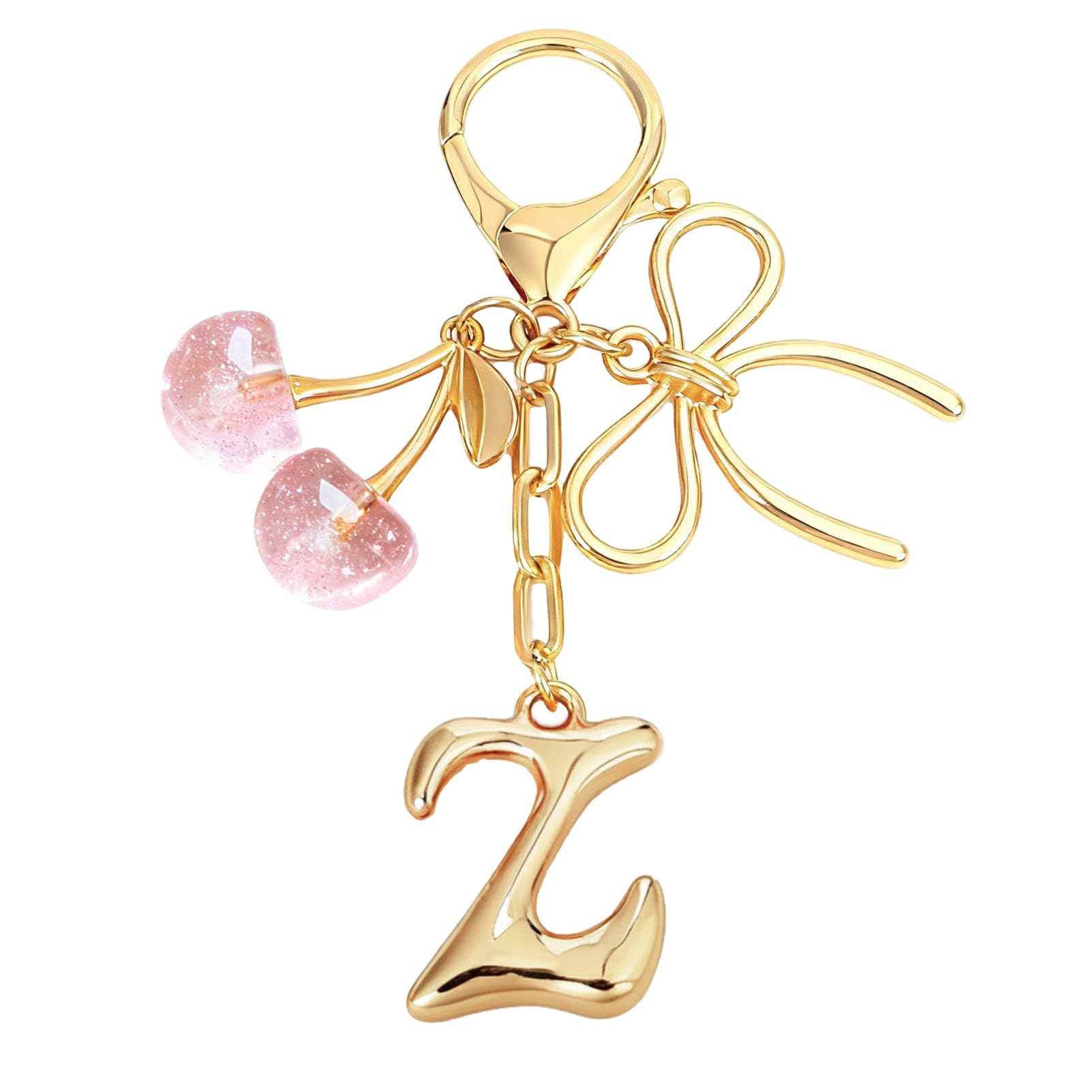 Bubble Initial With Bow & Cherry Charms Keychain