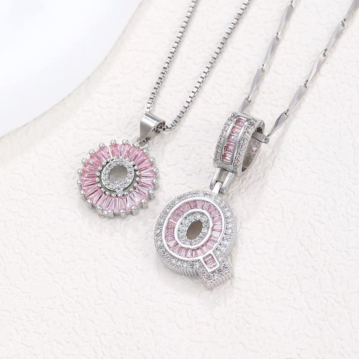 2pc 14k Diamond Letter Initial Necklaces (Limited Pink Edition)