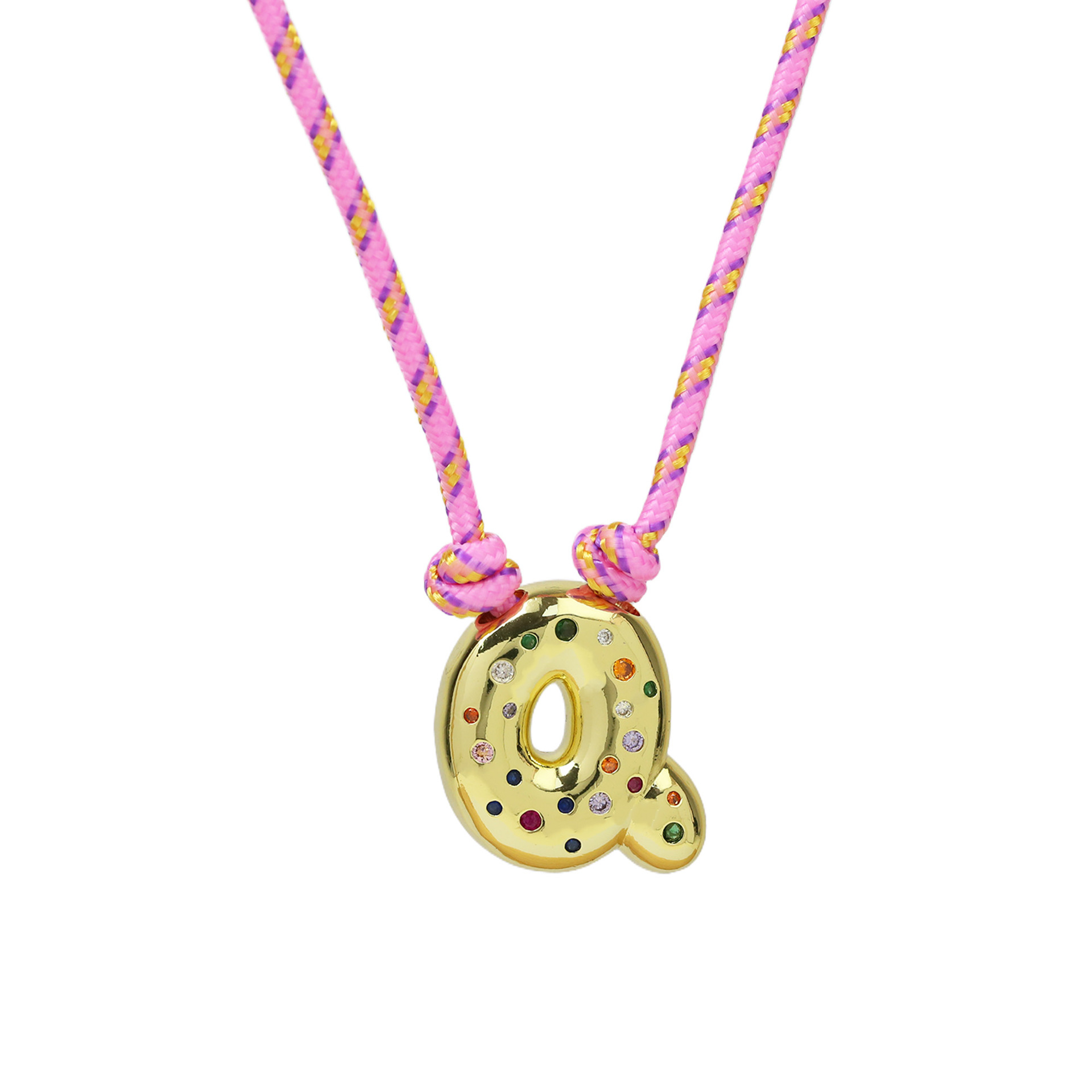 Chunky Gemstone Accented Initial Rope Necklace
