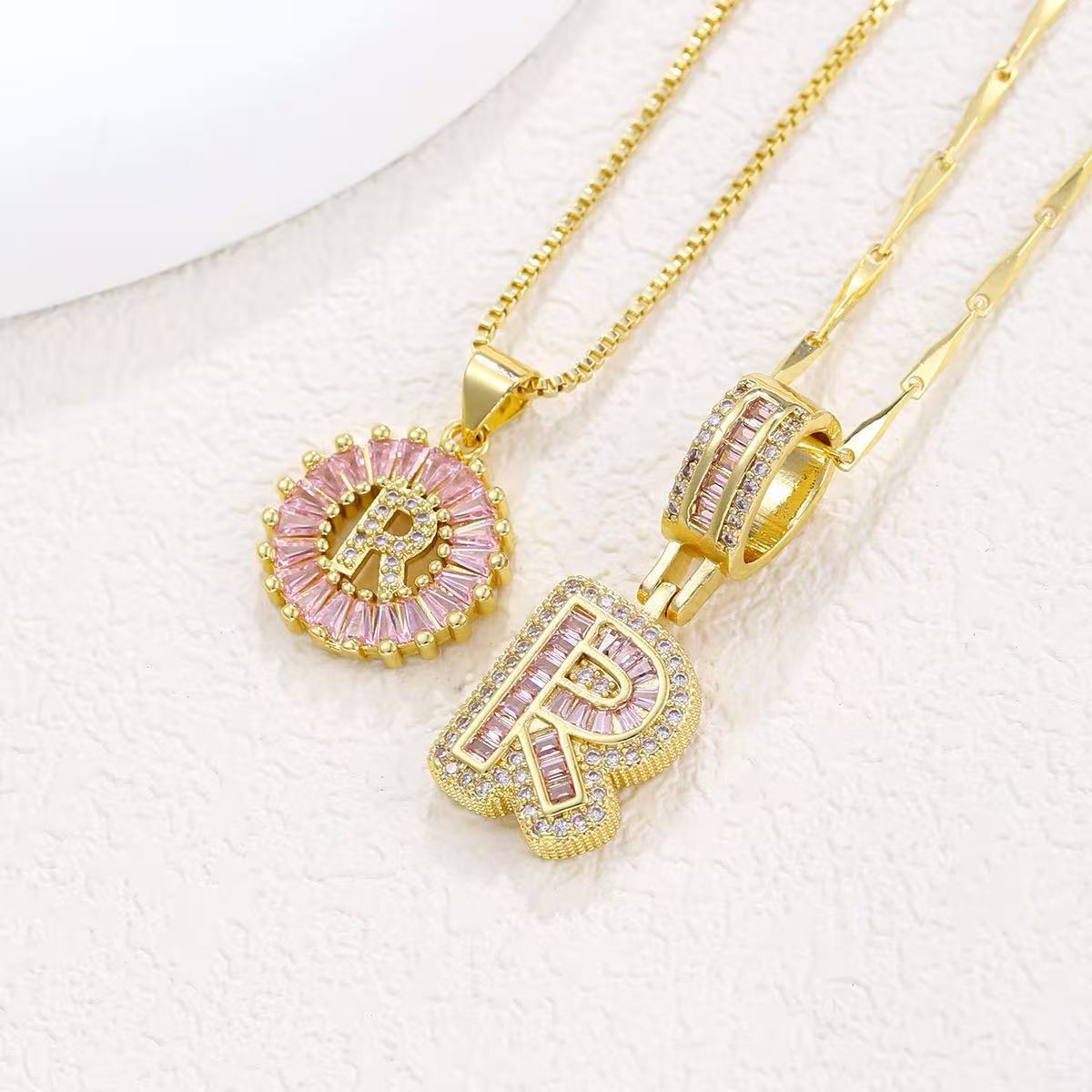 2pc 14k Diamond Letter Initial Necklaces (Limited Pink Edition)