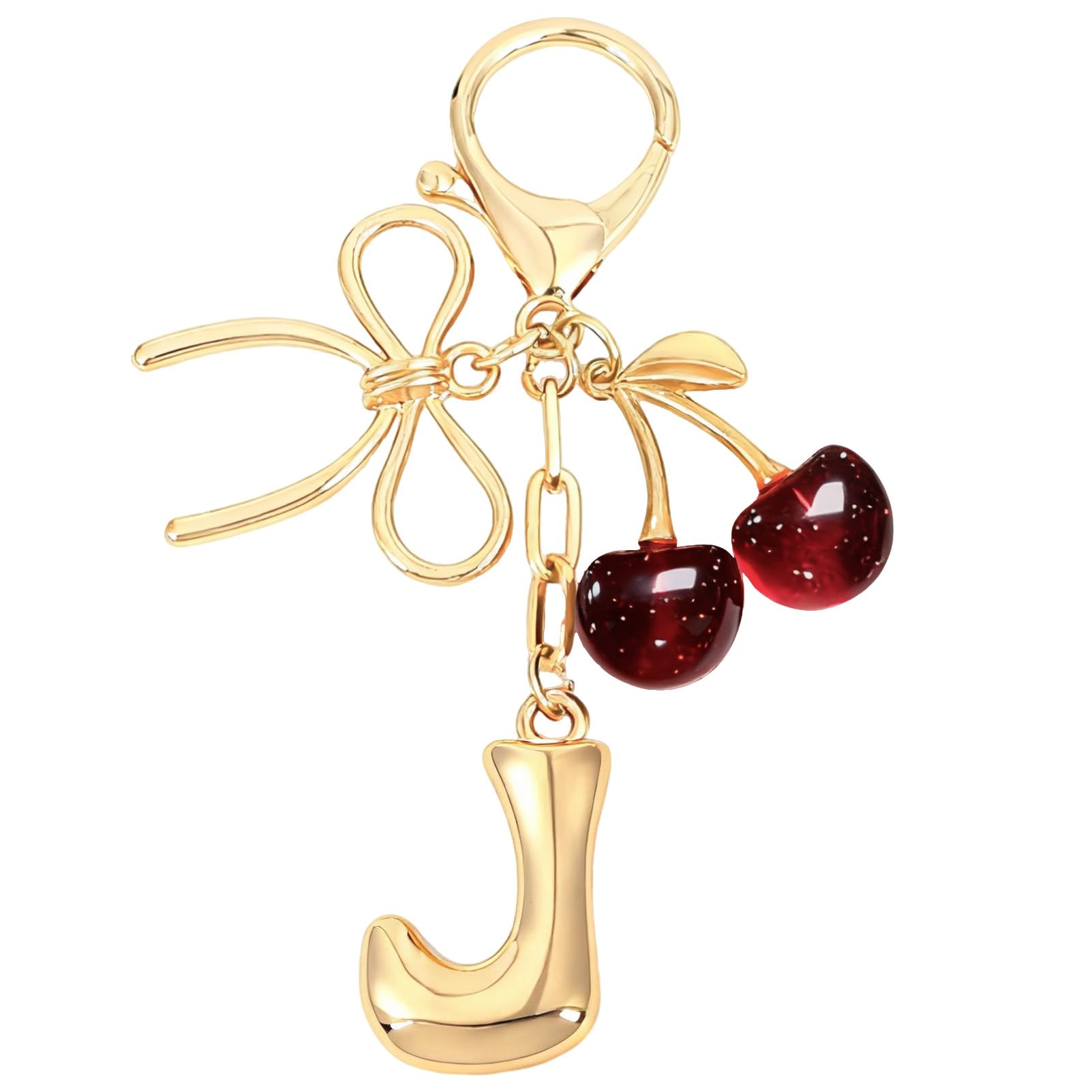 Bubble Initial With Bow & Cherry Charms Keychain