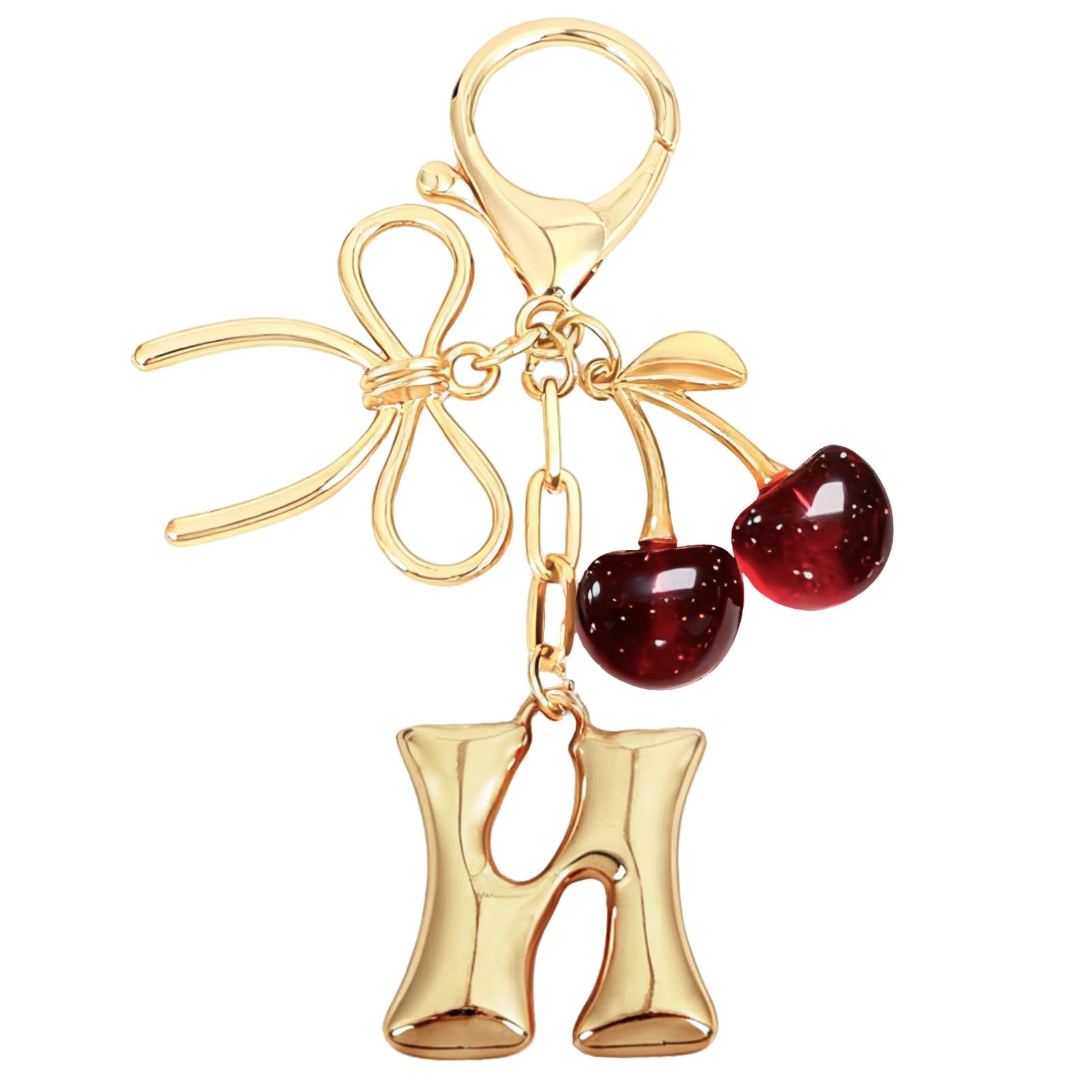 Bubble Initial With Bow & Cherry Charms Keychain