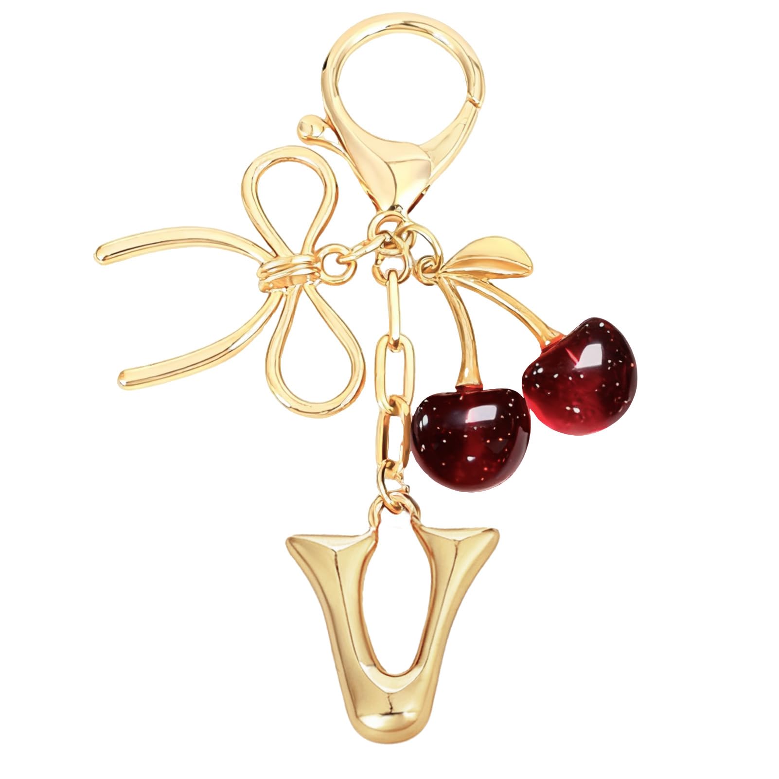 Bubble Initial With Bow & Cherry Charms Keychain