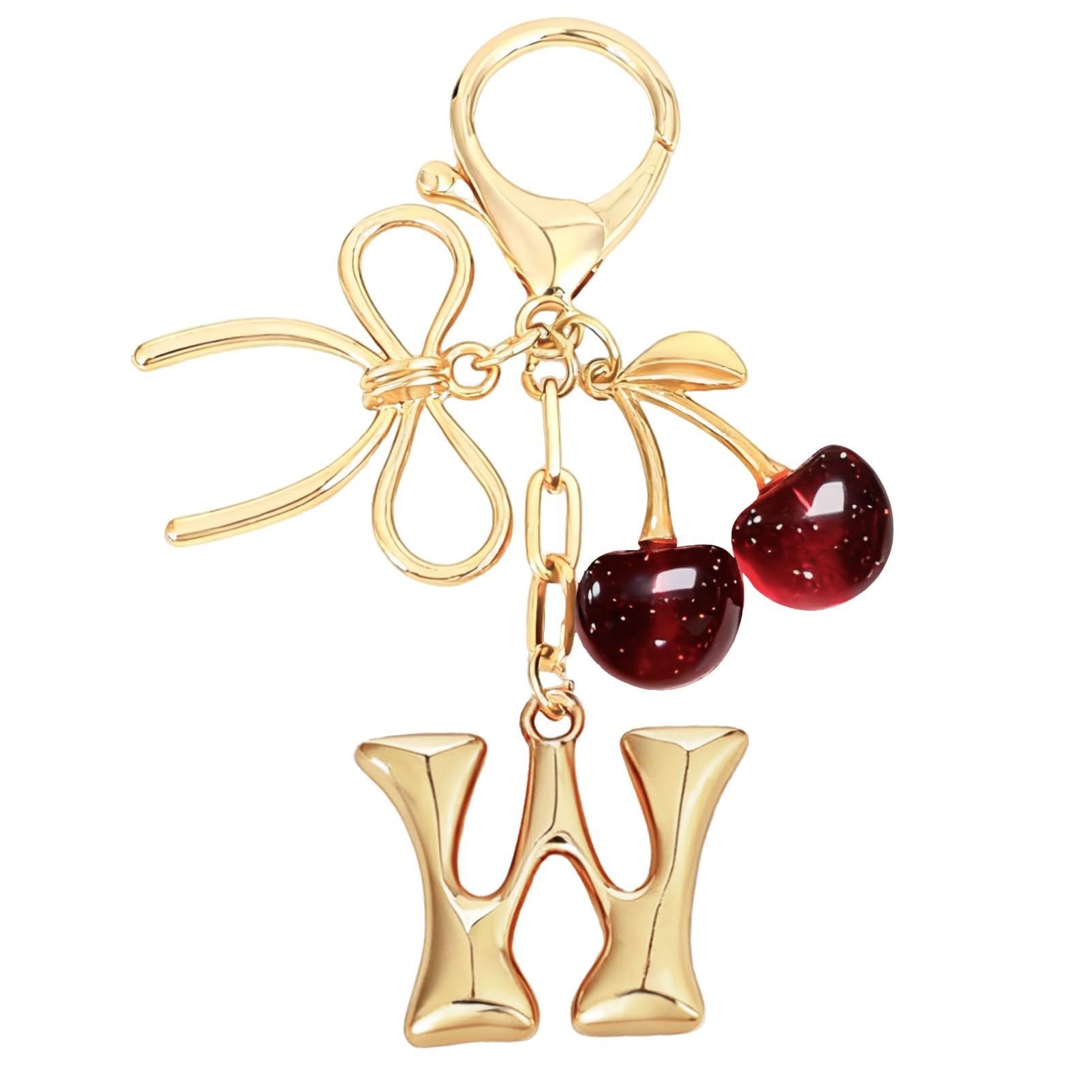 Bubble Initial With Bow & Cherry Charms Keychain