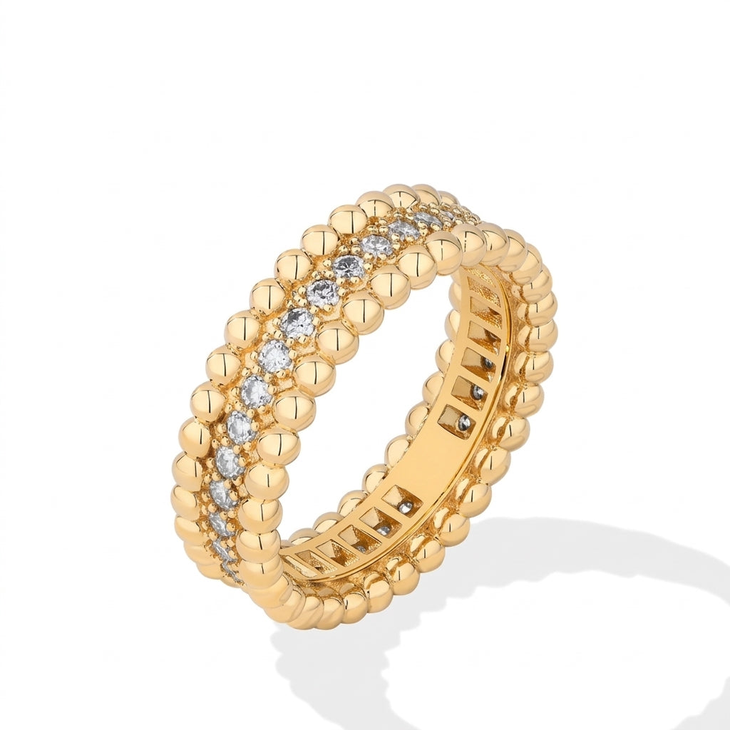 Elegant Beaded Bordered CZ Ring