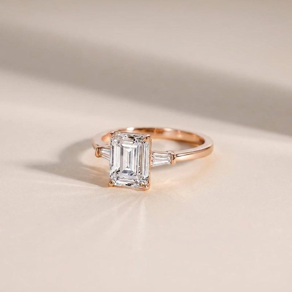 Emerald Cut Diamond Accented Ring