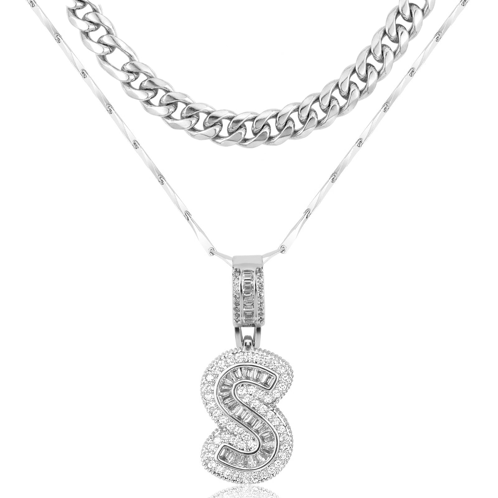 2pc 14k Layered Cuban & Initial Necklaces