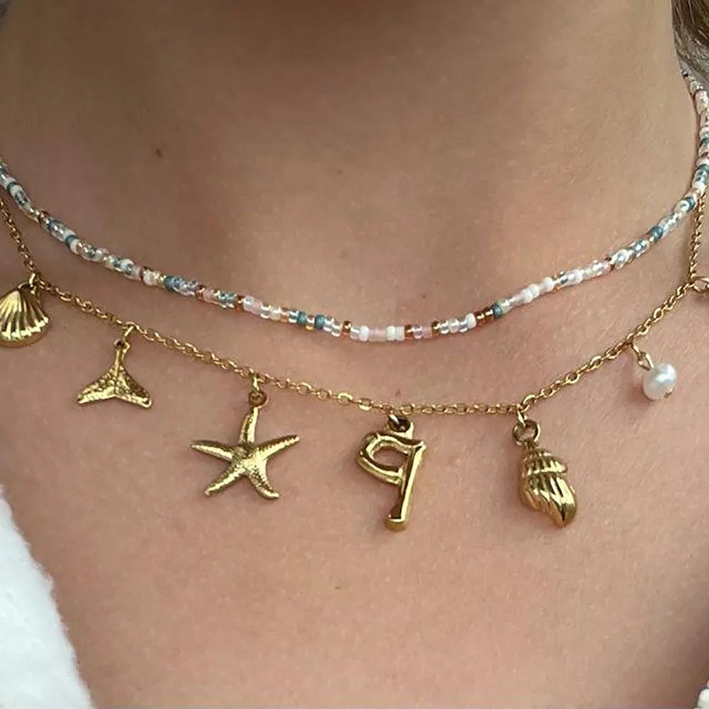 18k Summer Sea Shell Letter Initial Necklace