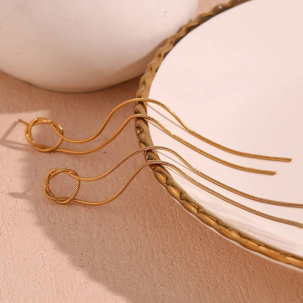 18k Dainty Circle Tassel Earrings