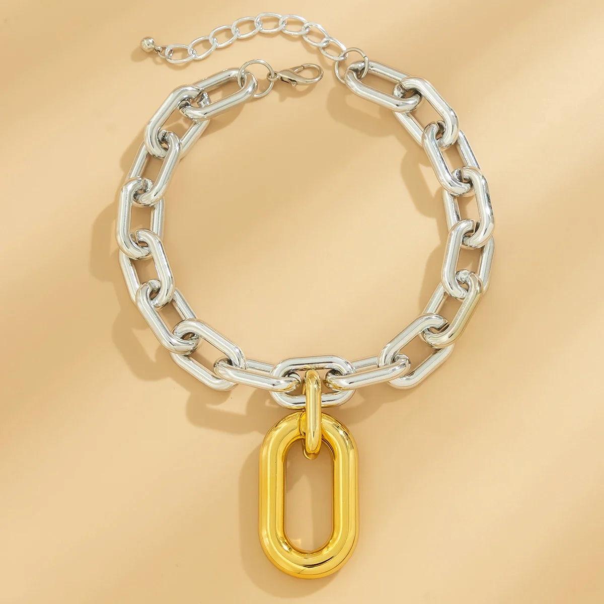 Chunky Two Tone Paperclip Bold Necklace
