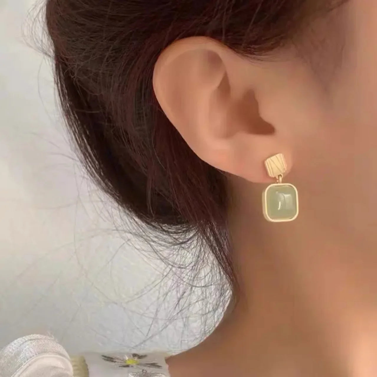 Geometric Square Jade Earrings