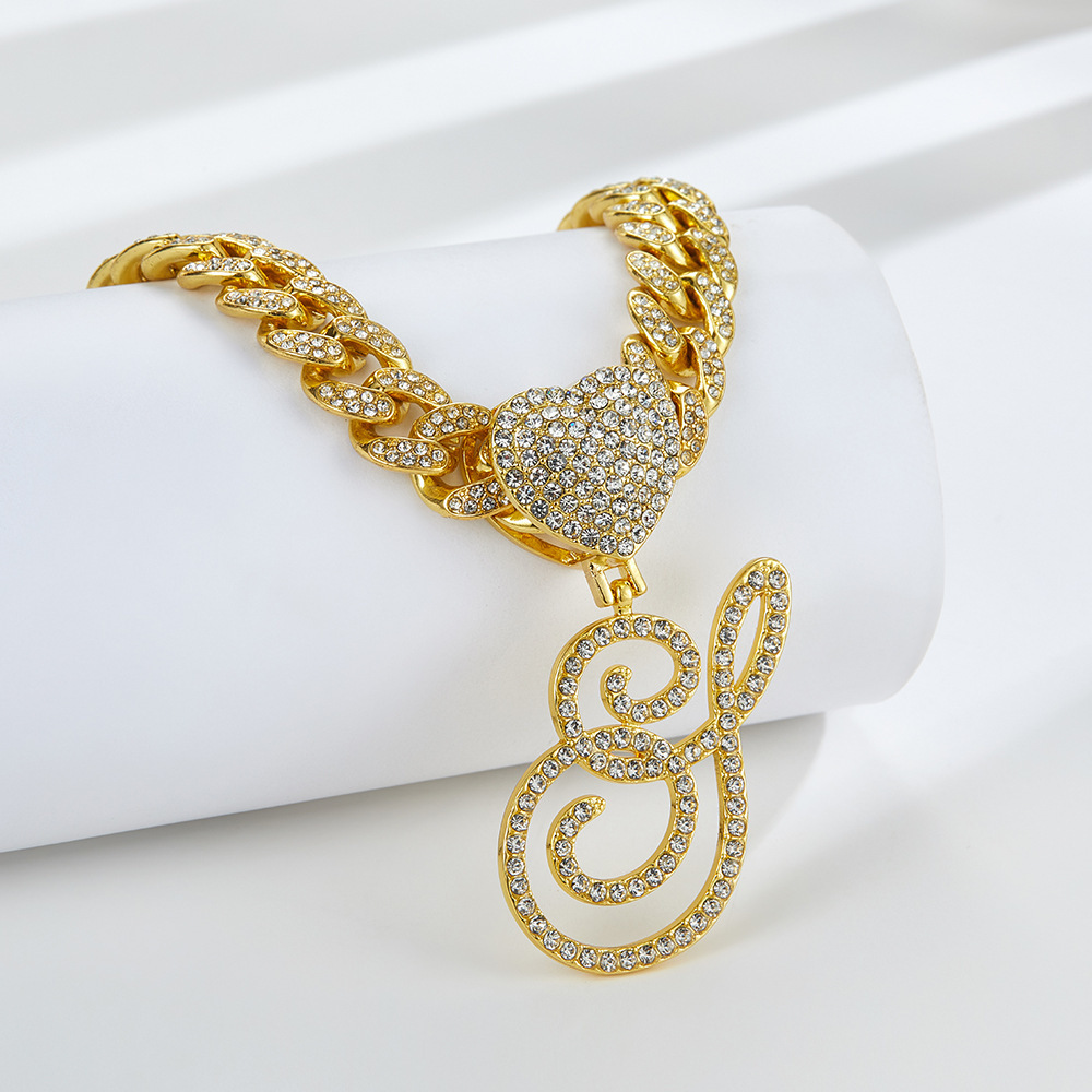 Cursive Diamond Accented Initial Cuban Heart Necklace