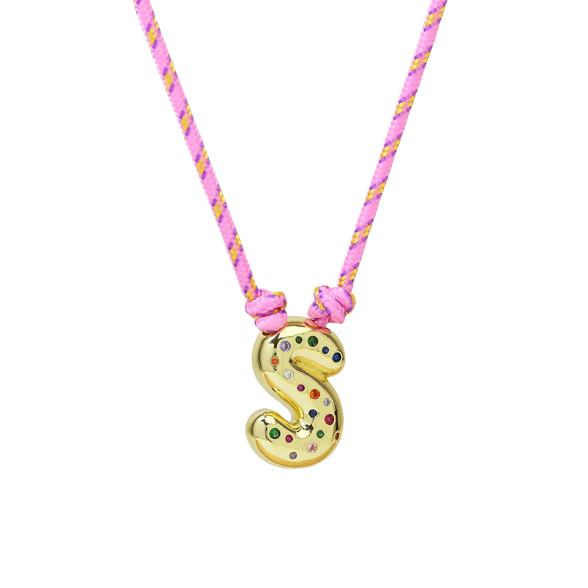 Chunky Gemstone Accented Initial Rope Necklace