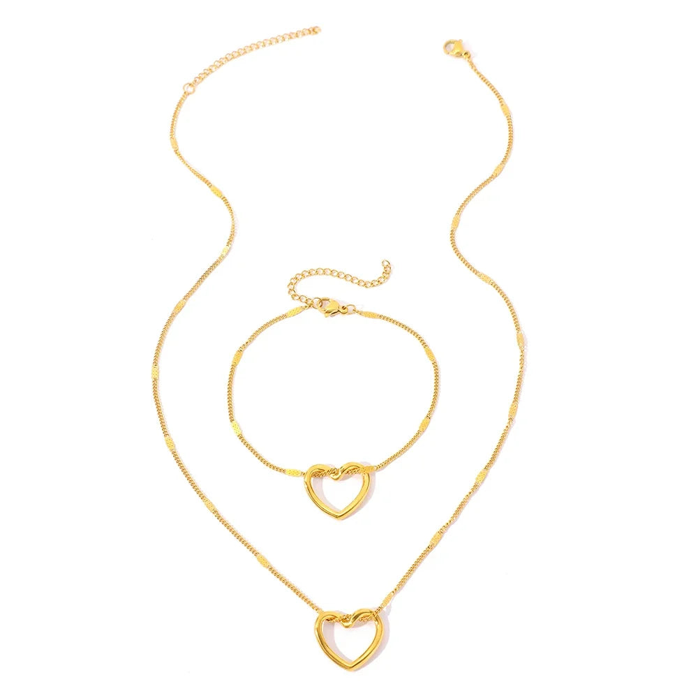 Romantic Heart Woven Necklace and Bracelet Set