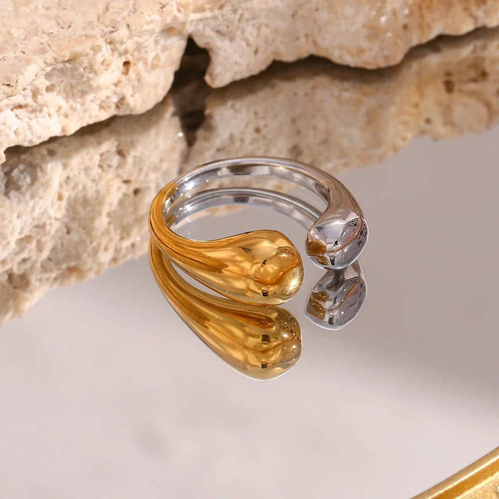Modern Two Tone Droplet Ring