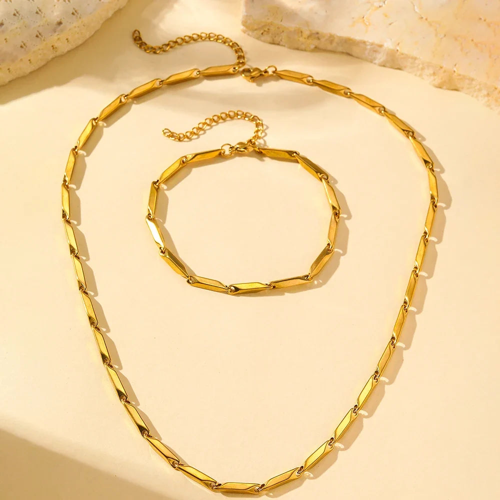 Modern Geometric Chain Necklace and Bracelet Set