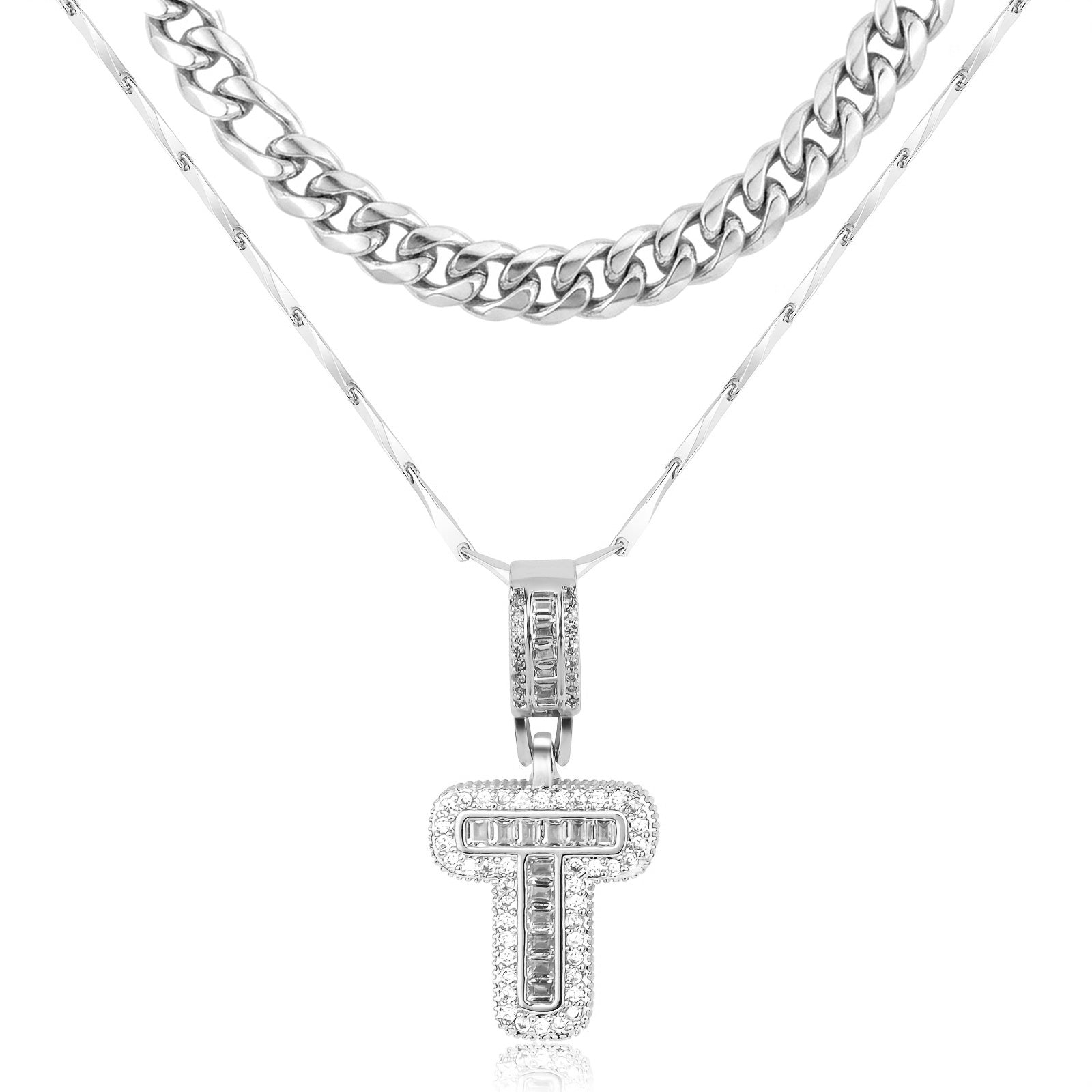 2pc 14k Layered Cuban & Initial Necklaces