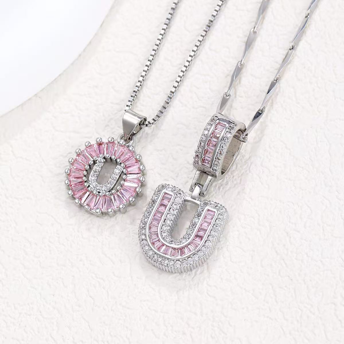 2pc 14k Diamond Letter Initial Necklaces (Limited Pink Edition)