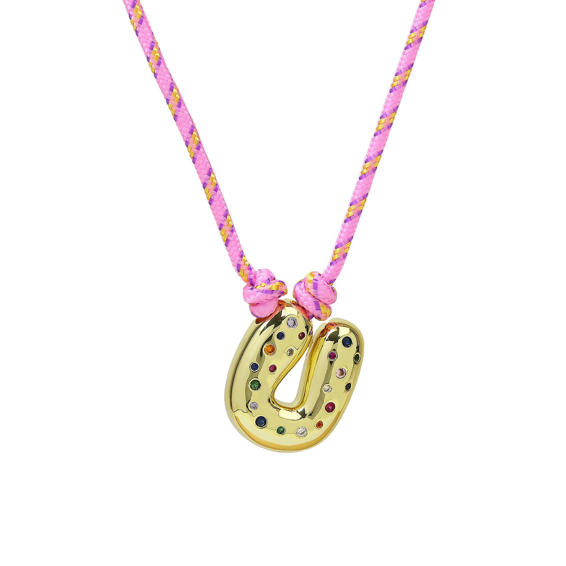 Chunky Gemstone Accented Initial Rope Necklace