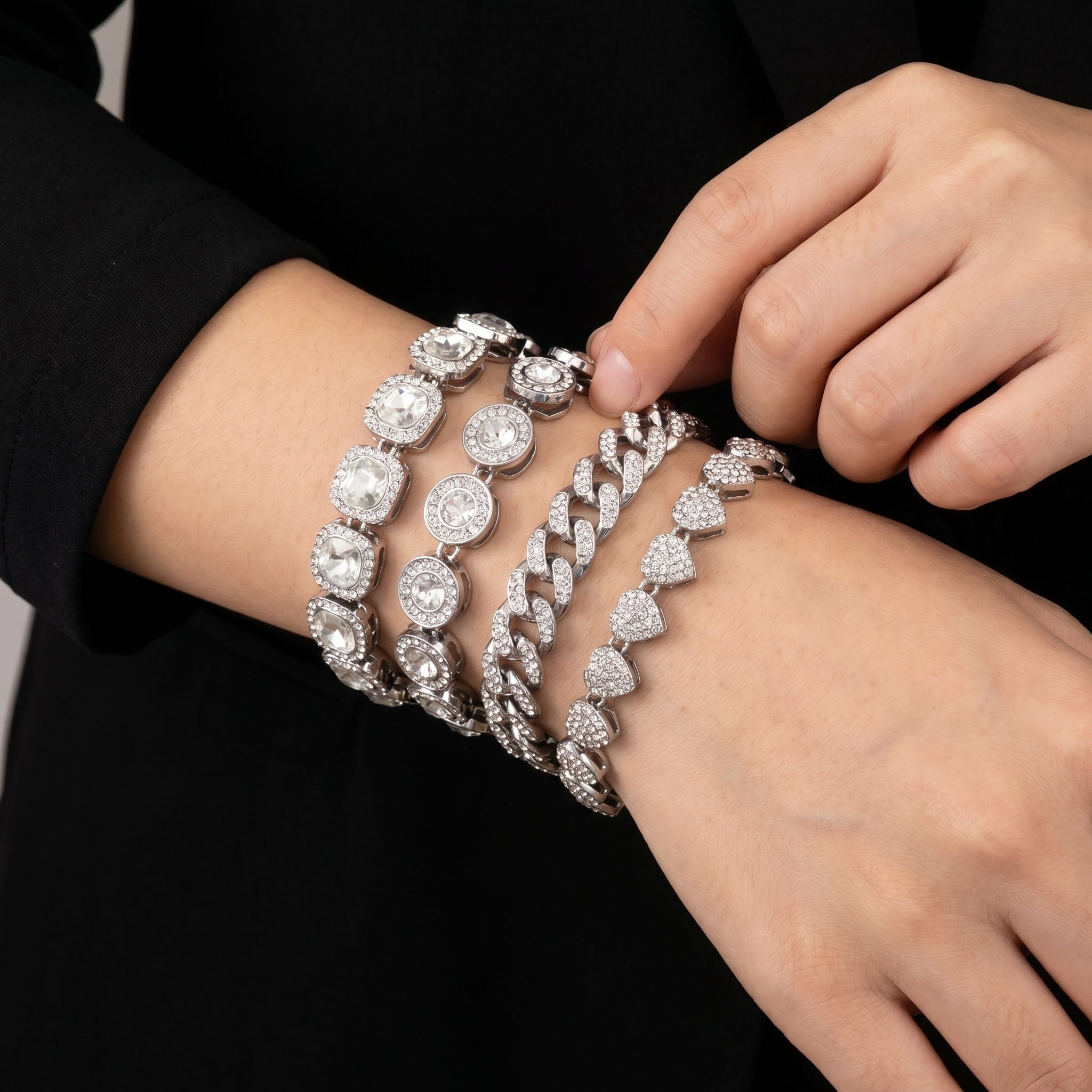 4pc Chunky Diamond Bracelet Stack