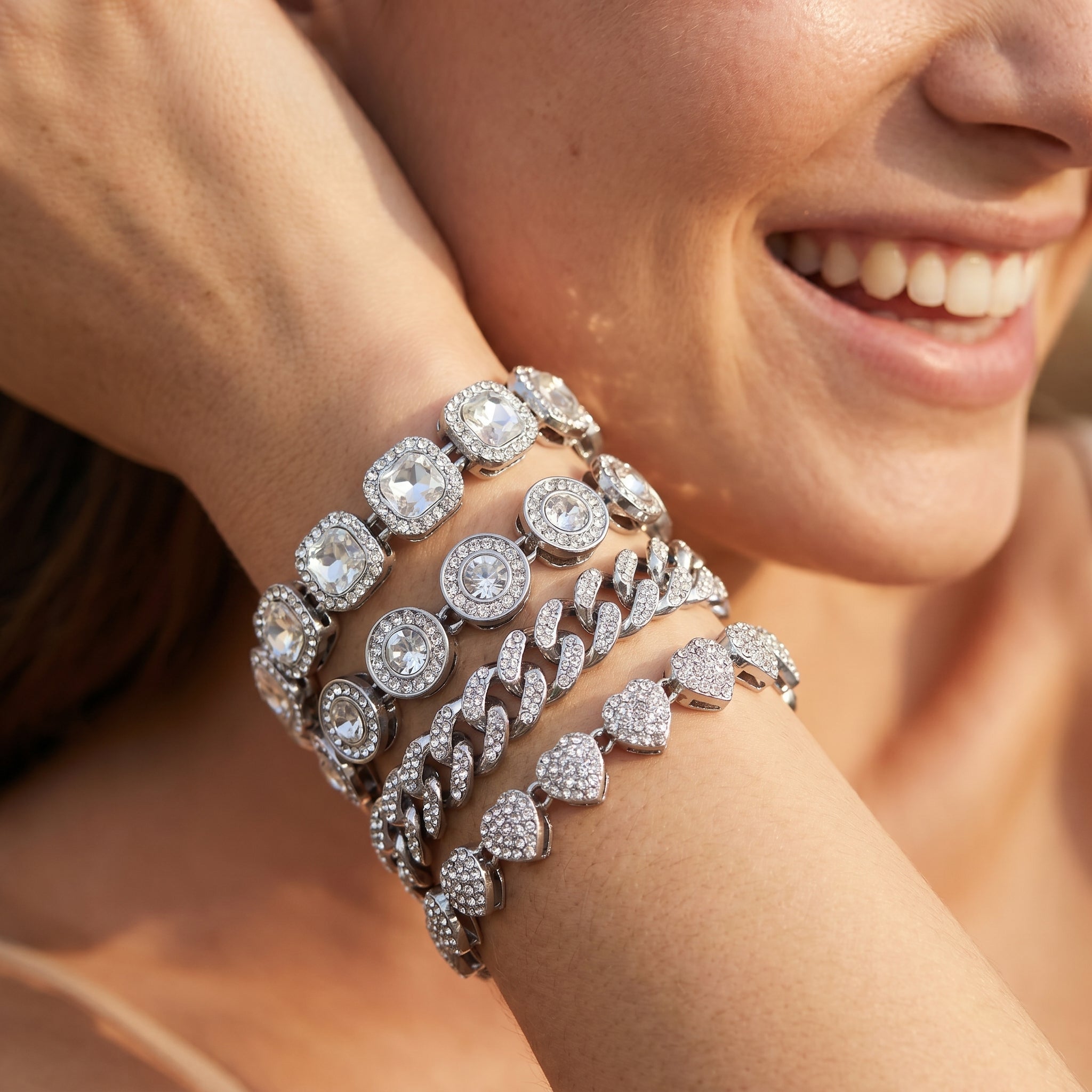 4pc Chunky Diamond Bracelet Stack