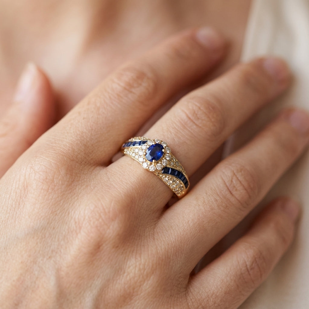 18k CZ Saphire Accented Ring