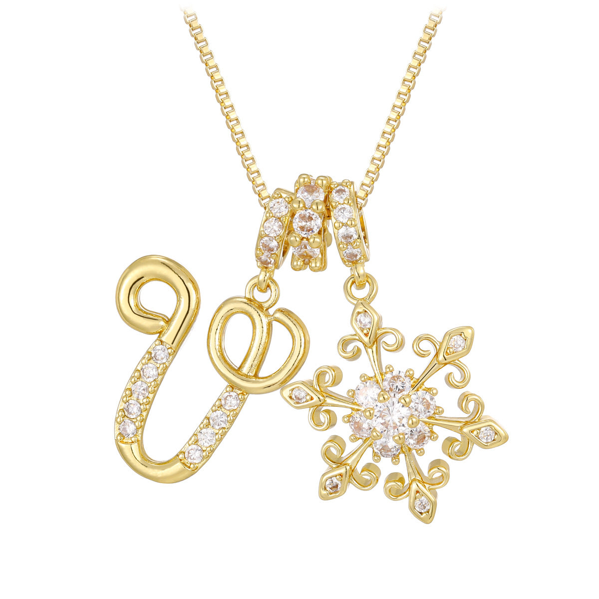 14k Elegant Initial & Snowflake Necklace