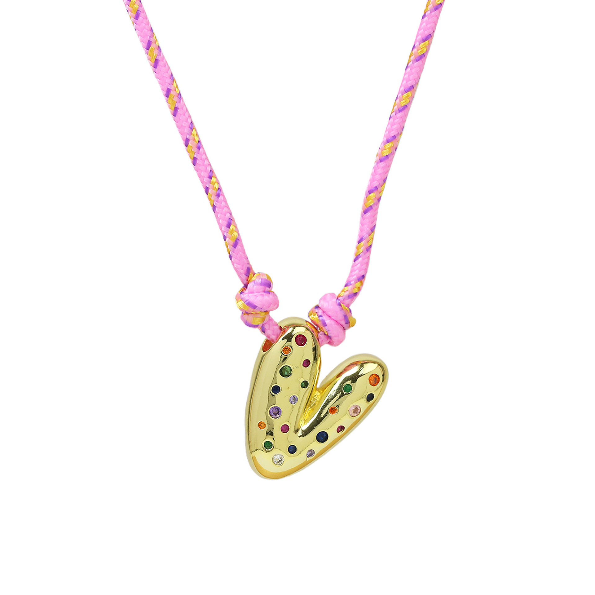Chunky Gemstone Accented Initial Rope Necklace