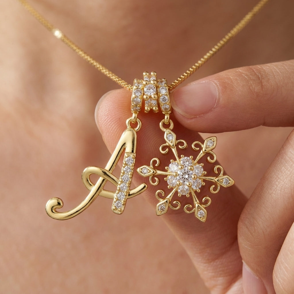 14k Elegant Initial & Snowflake Necklace