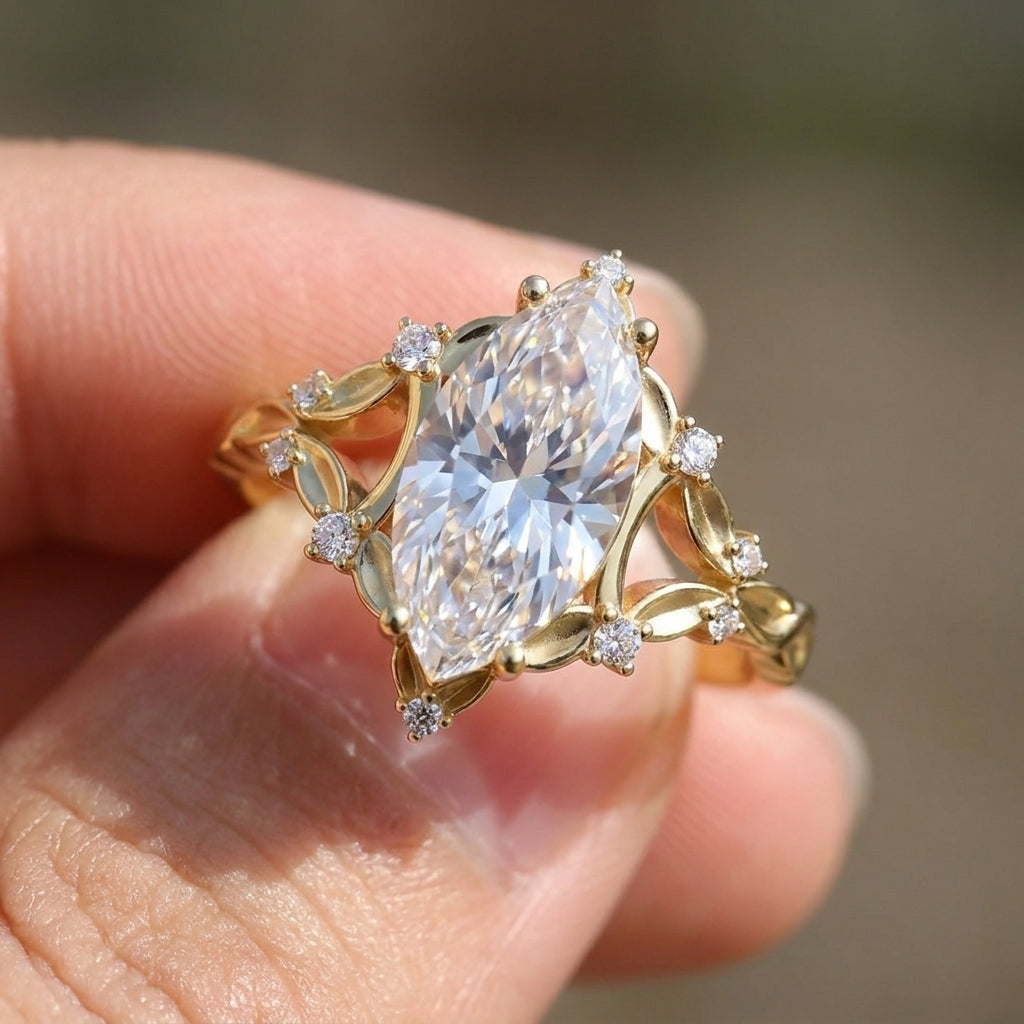 1ct S925 Marquise Cut Moissanite Droplet Ring