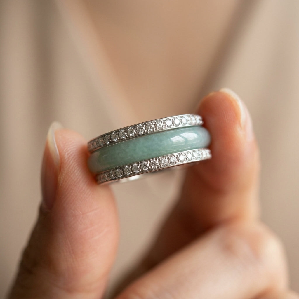 Elegant CZ Accented Jade Ring Stack