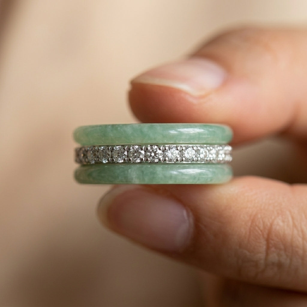 Elegant CZ Center Jade Ring Stack
