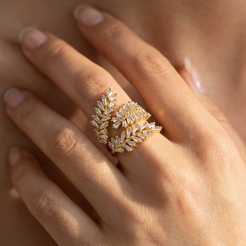 14k Elegant Leaf Wrap Around Ring