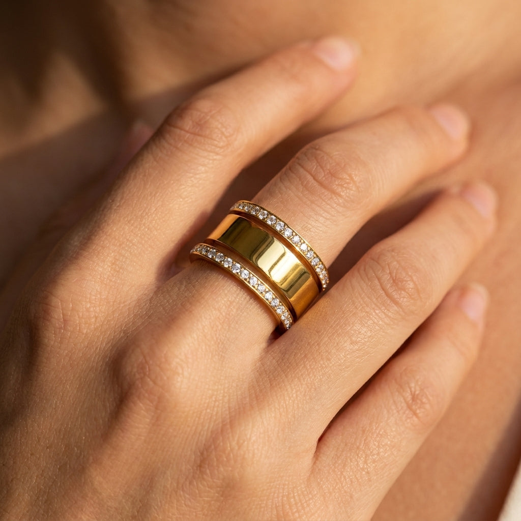 3pc CZ Accented Thin & Thick Ring Stack
