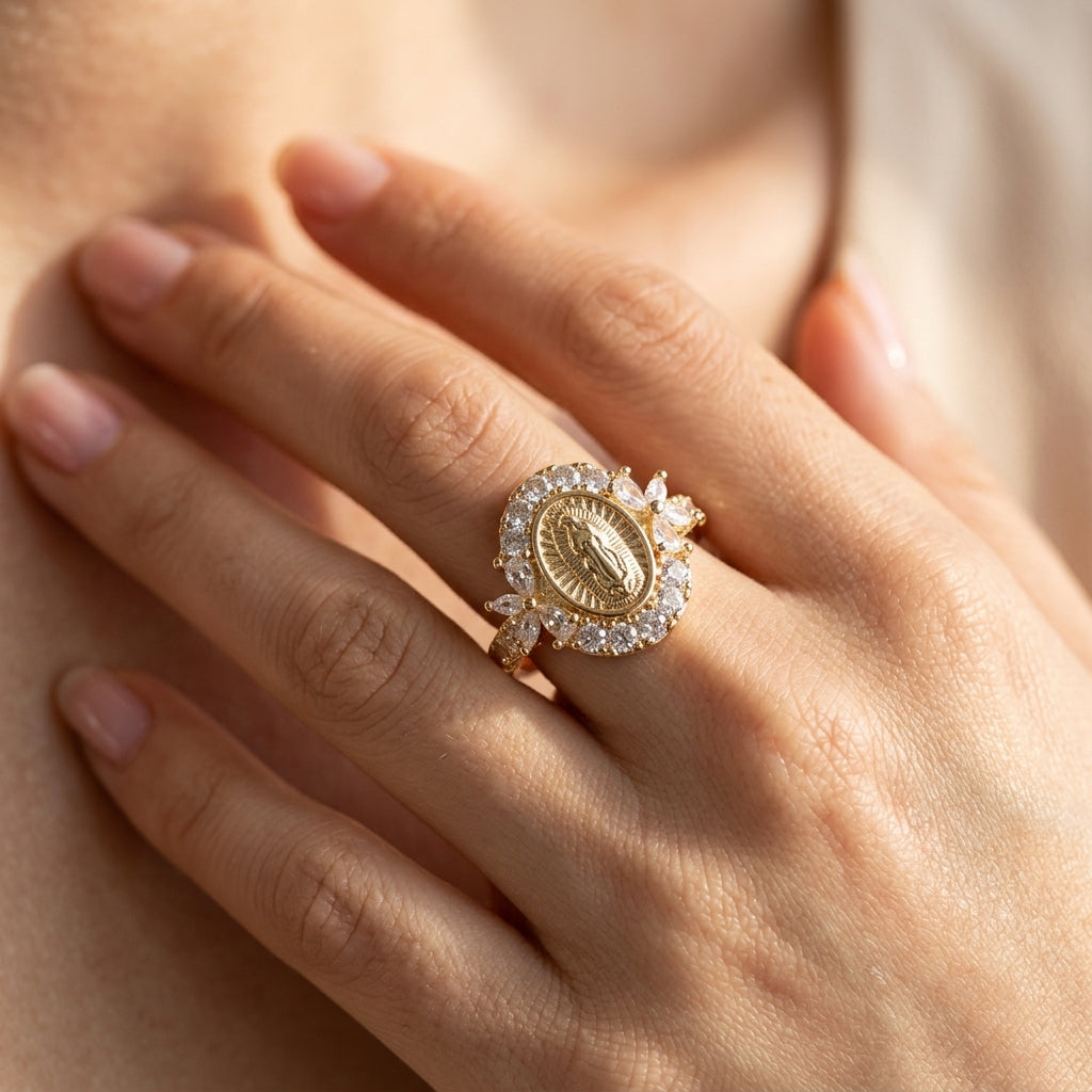 Diamond Accented Virgin Mary Ring