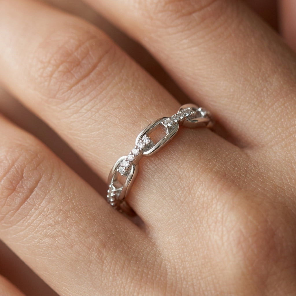 14k Diamond Accented Chain Ring