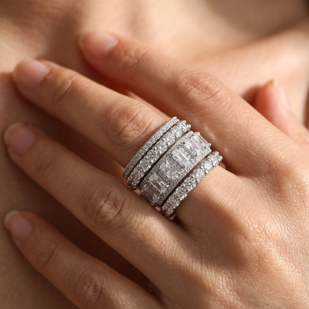 4pc Diamond Accented Stackable Rings Set