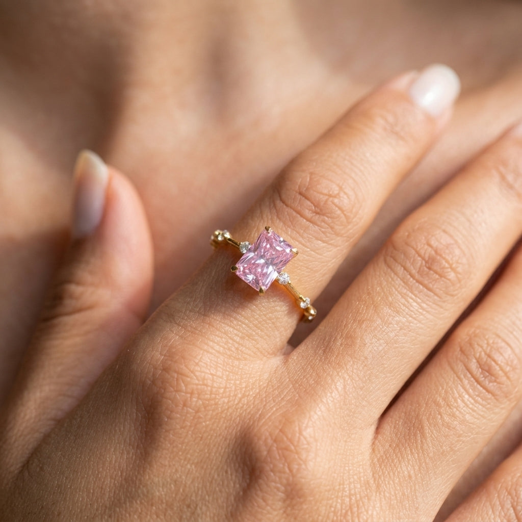 Minimal Zircon Accented Baguette Center Ring