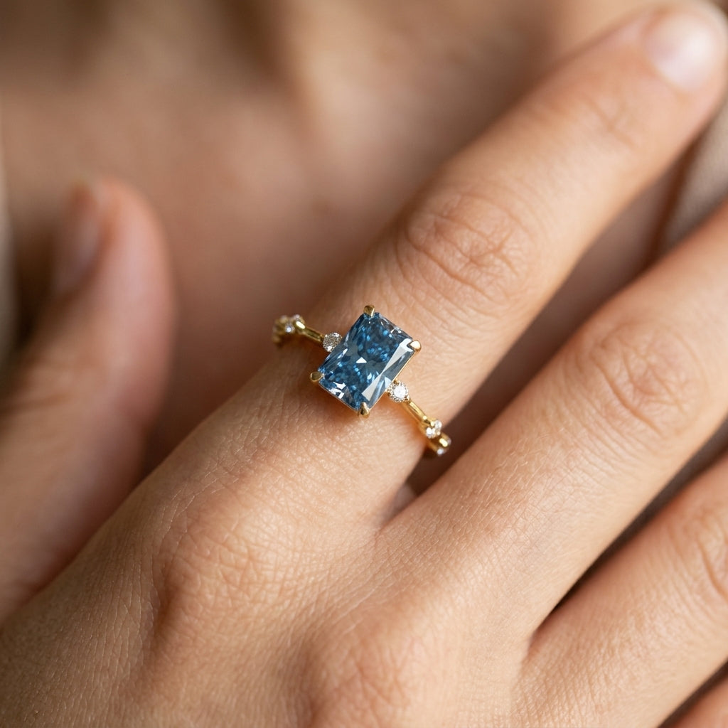 Minimal Zircon Accented Baguette Center Ring