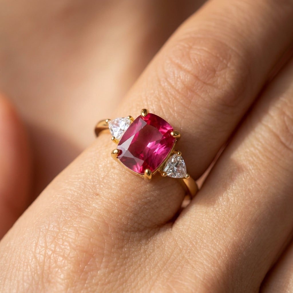 18k Colorful Center Stone Diamond Accented Ring