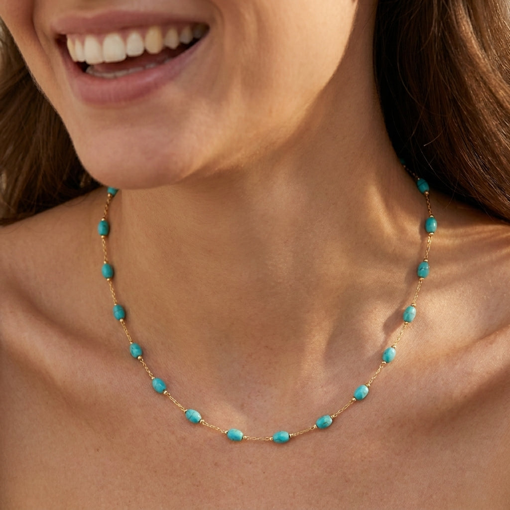 14k Dainty Turquoise Beaded Necklace