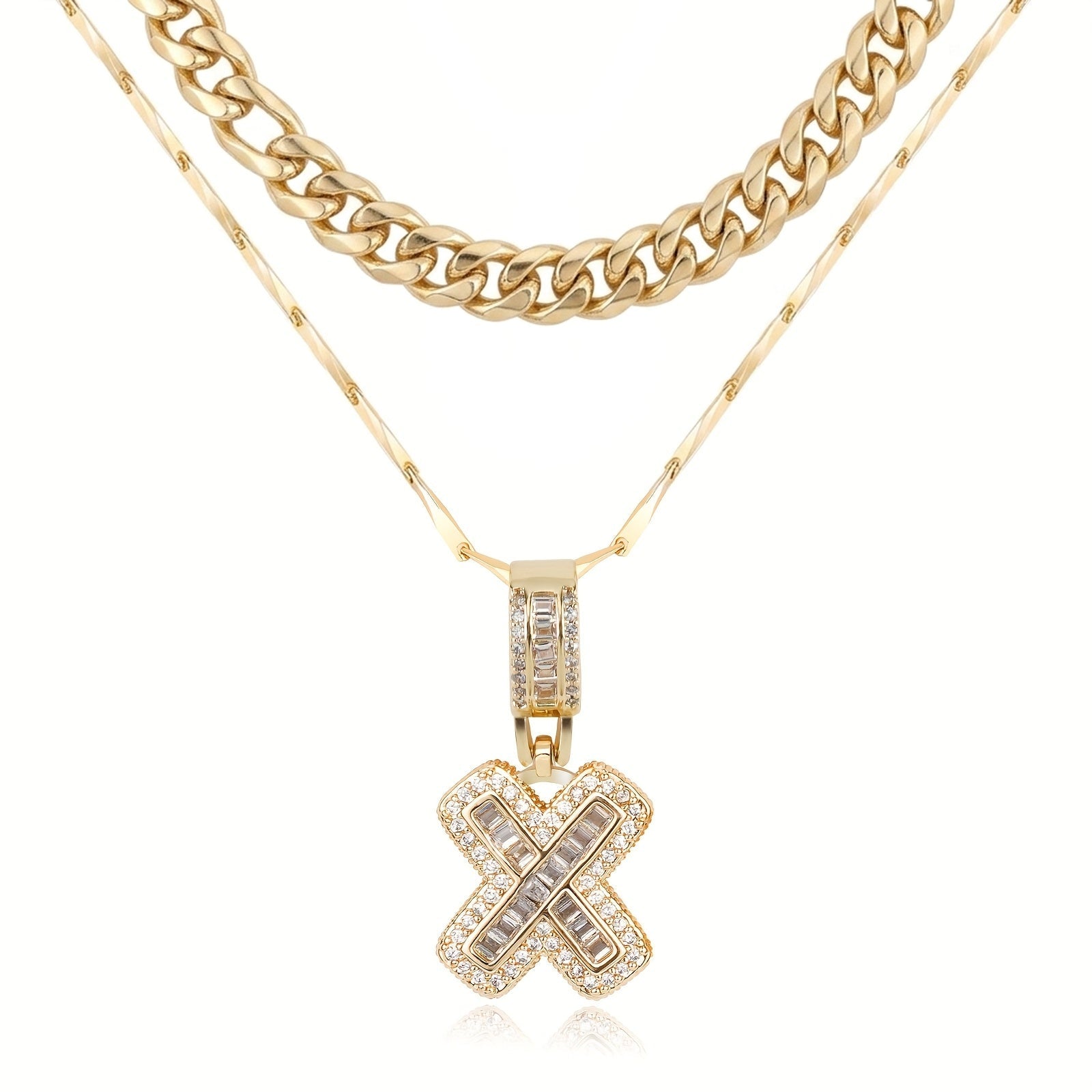2pc 14k Layered Cuban & Initial Necklaces