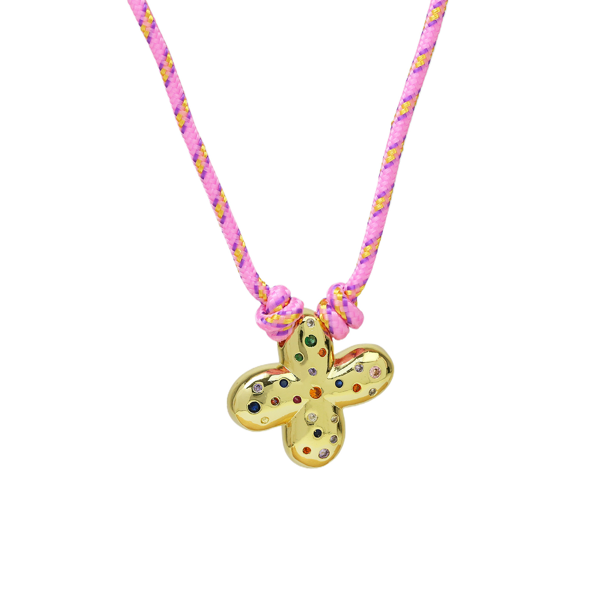Chunky Gemstone Accented Initial Rope Necklace