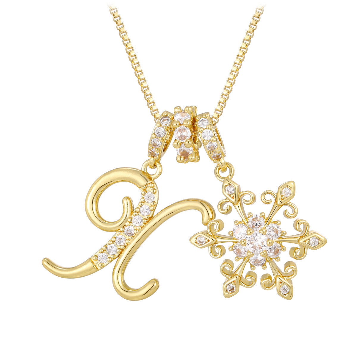 14k Elegant Initial & Snowflake Necklace