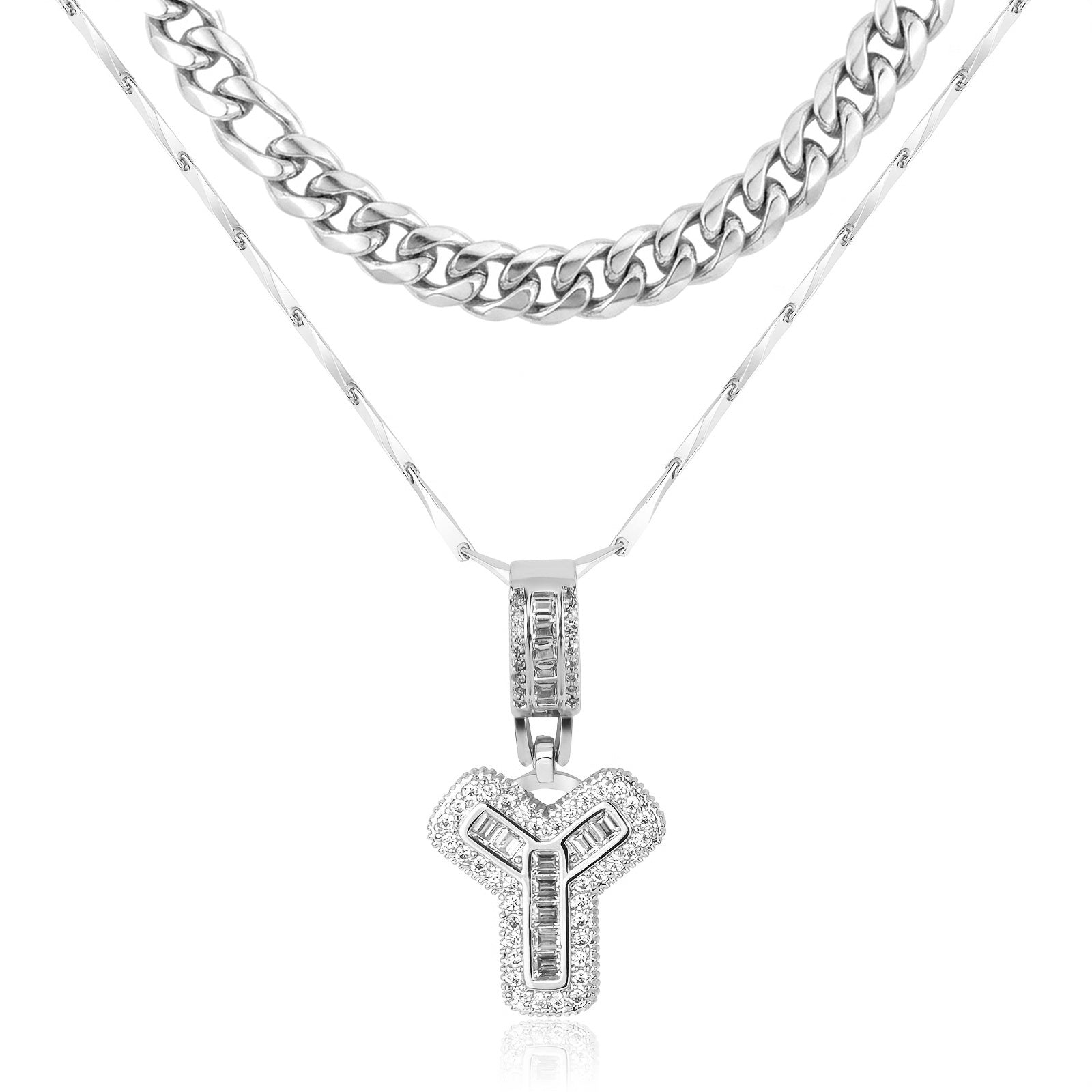 2pc 14k Layered Cuban & Initial Necklaces