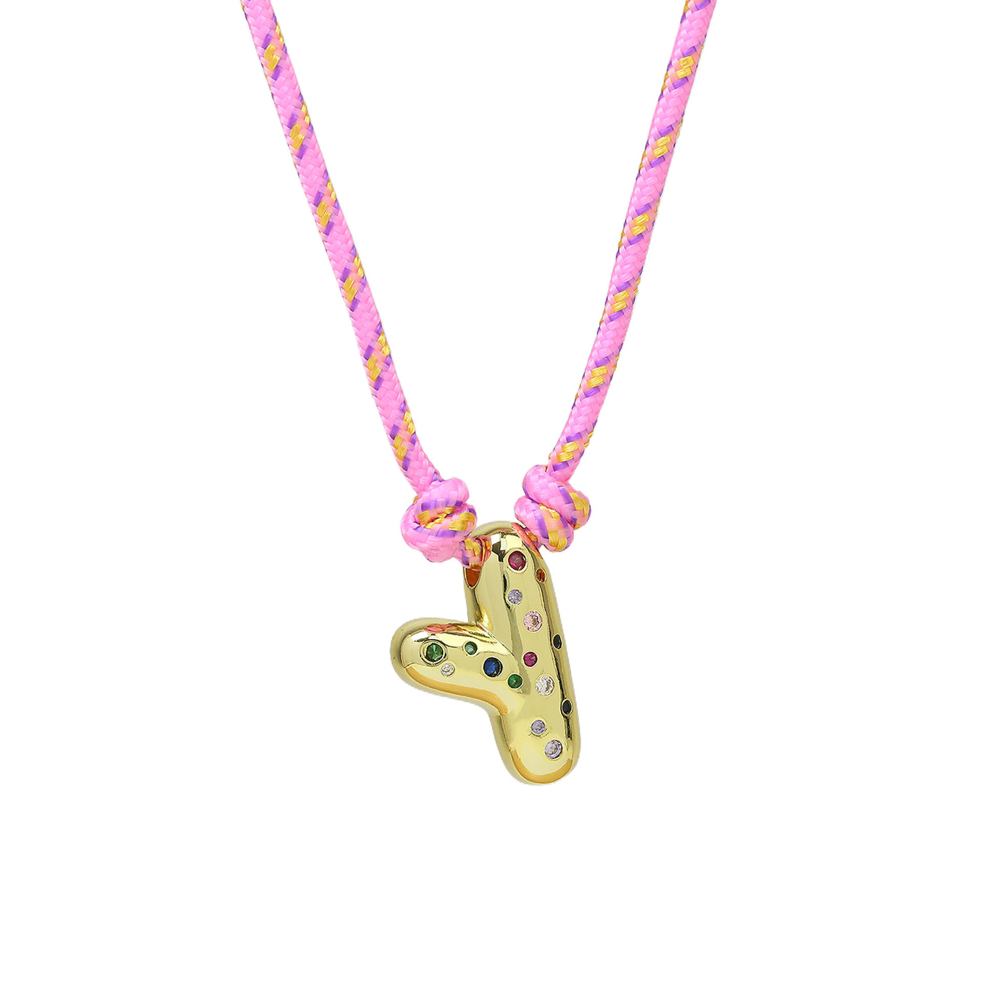 Chunky Gemstone Accented Initial Rope Necklace