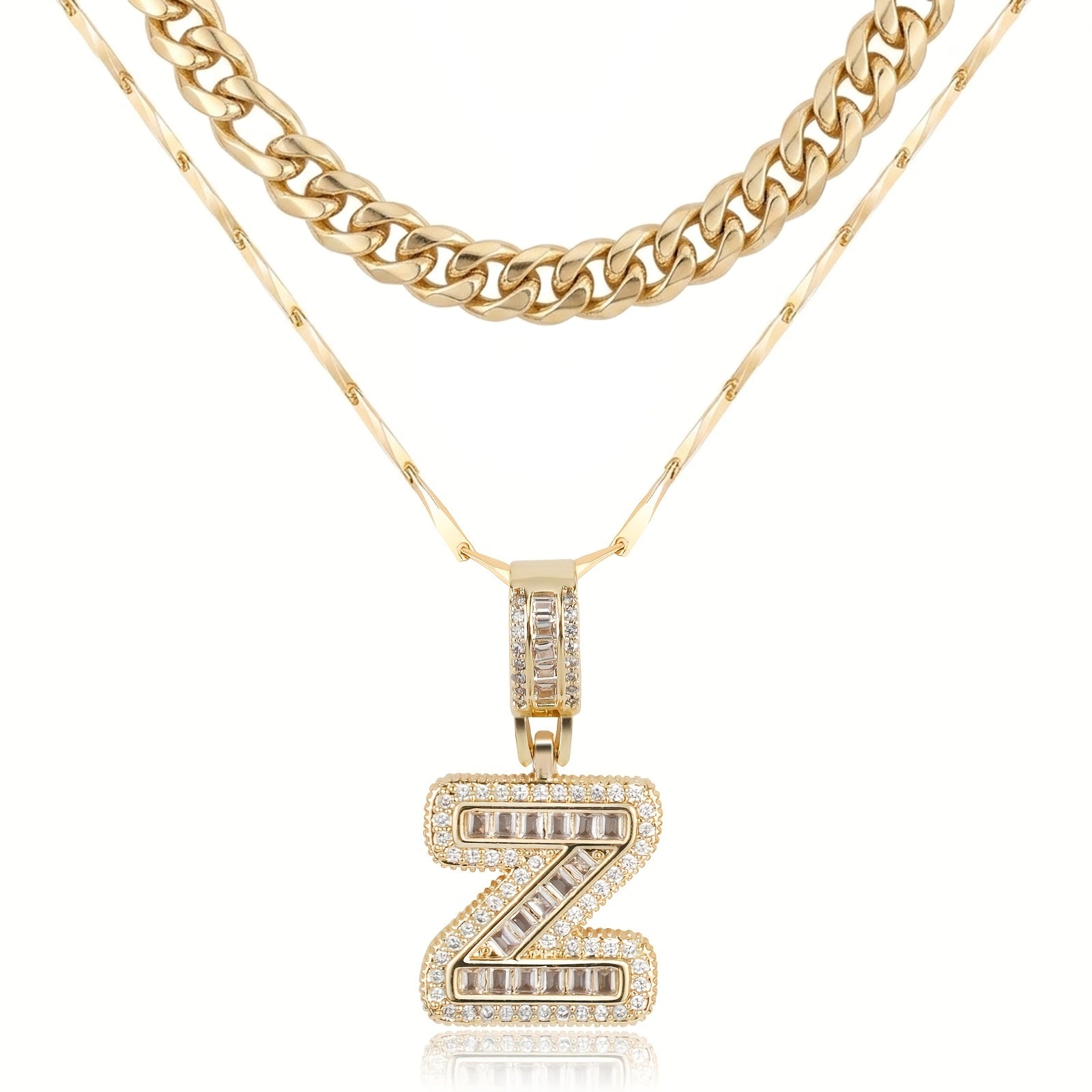 2pc 14k Layered Cuban & Initial Necklaces