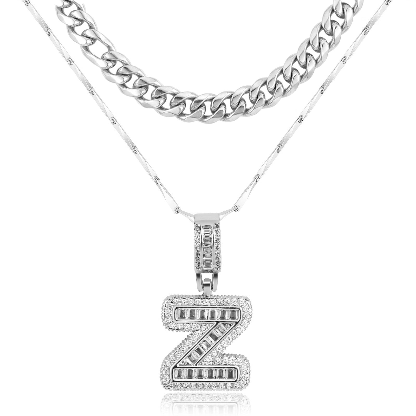 2pc 14k Layered Cuban & Initial Necklaces