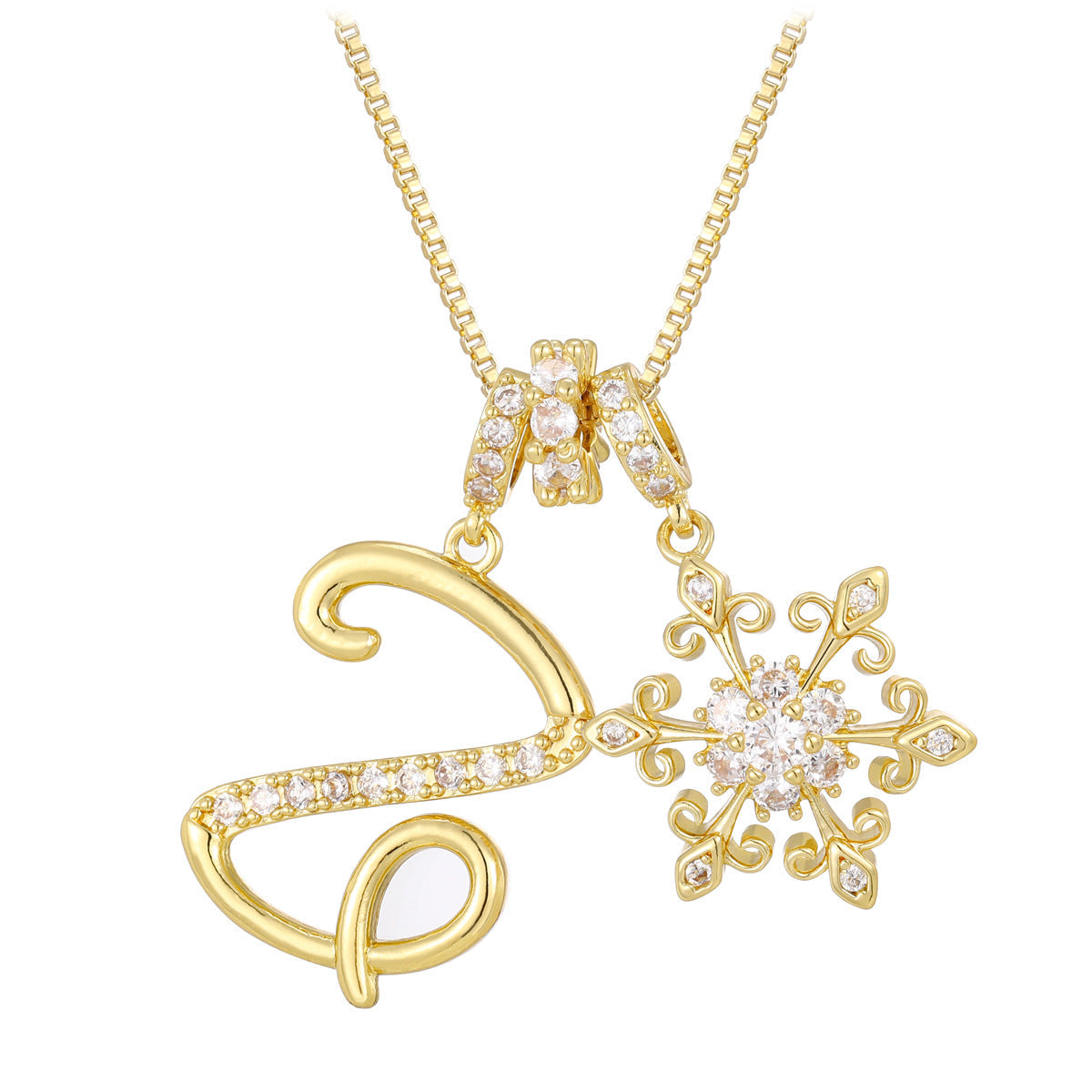 14k Elegant Initial & Snowflake Necklace
