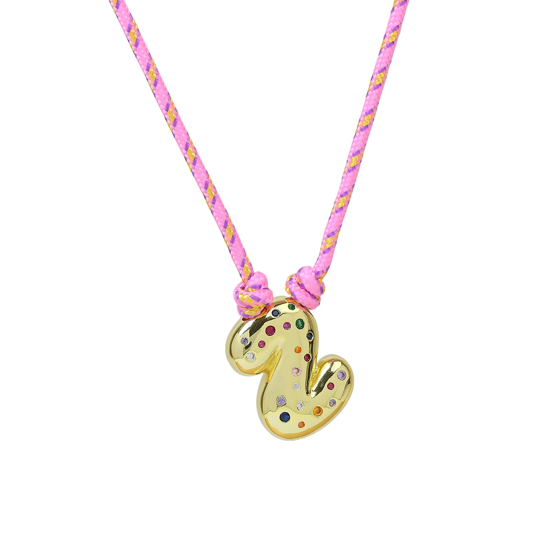Chunky Gemstone Accented Initial Rope Necklace